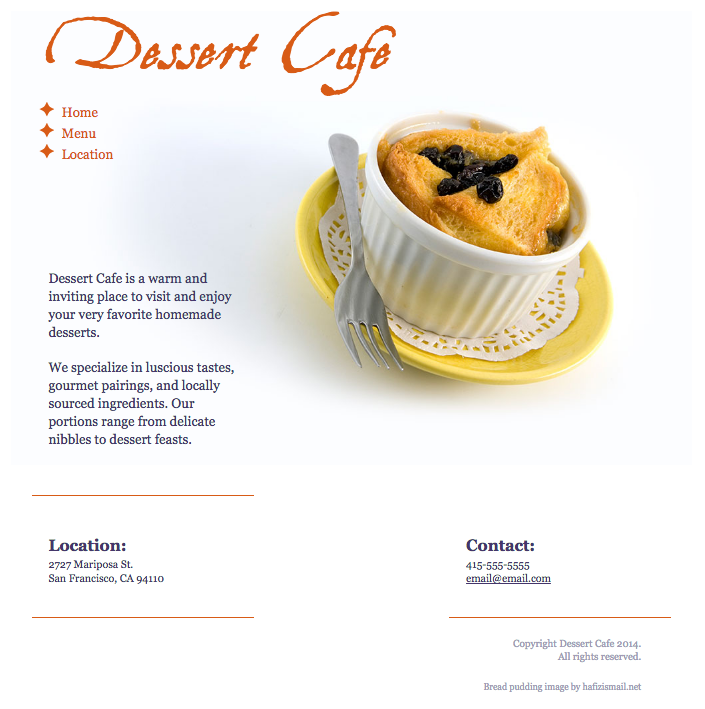 Dessert Cafe home page full size